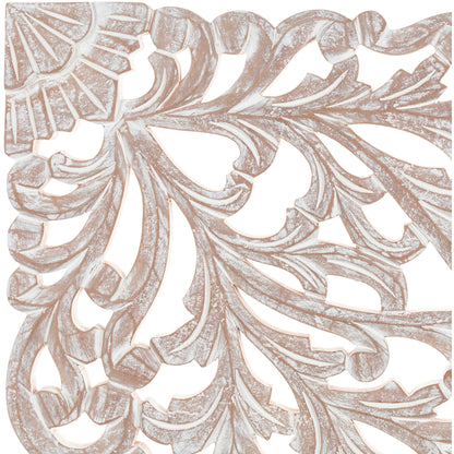 Norma Floral, arte murale in legno naturale intagliato a mano, 48x28 pollici, 3 pannelli