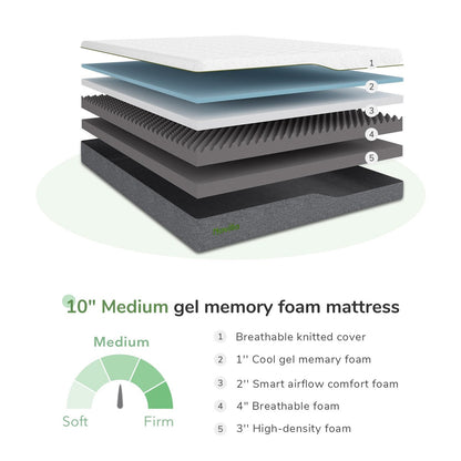 Materasso in memory foam Novilla da 10 pollici, comfort medio