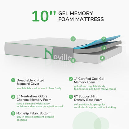 Materasso in memory foam Novilla da 10 pollici con gel rinfrescante di medie dimensioni in una scatola
