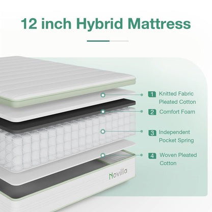 Materasso in schiuma ibrida a molle interne Novilla da 12 pollici