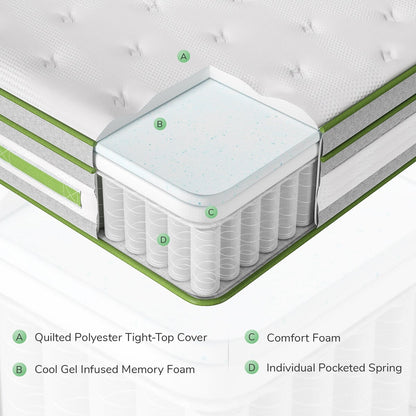 Materasso ibrido a molle insacchettate in memory foam gel Novilla da 12 pollici