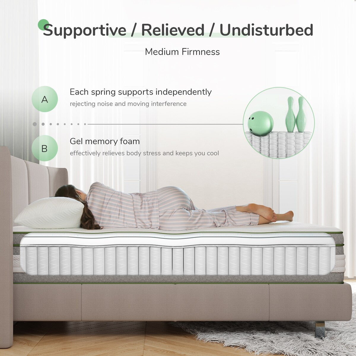 Materasso ibrido a molle insacchettate in memory foam gel Novilla da 12 pollici