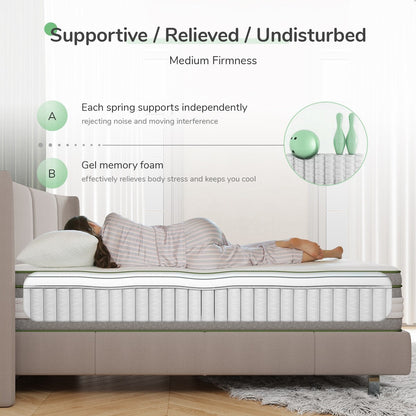 Materasso ibrido a molle insacchettate in memory foam gel Novilla da 12 pollici