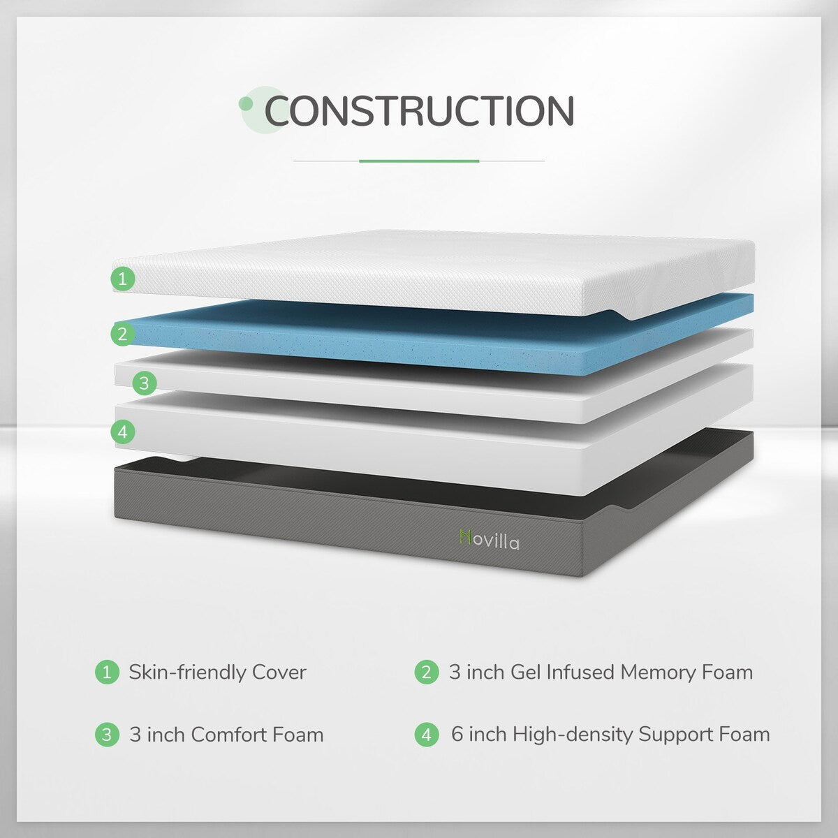 Materasso in memory foam Novilla da 12 pollici con gel rinfrescante di medie dimensioni