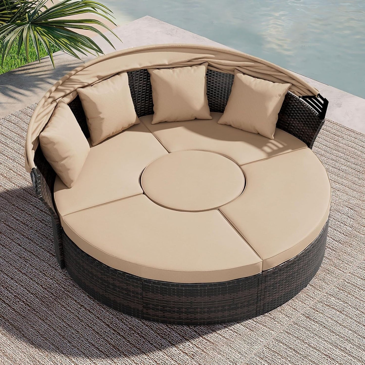 Set da conversazione per patio esterno Nuon da 4/5 pezzi, divano letto in vimini con baldacchino di Havenside Home