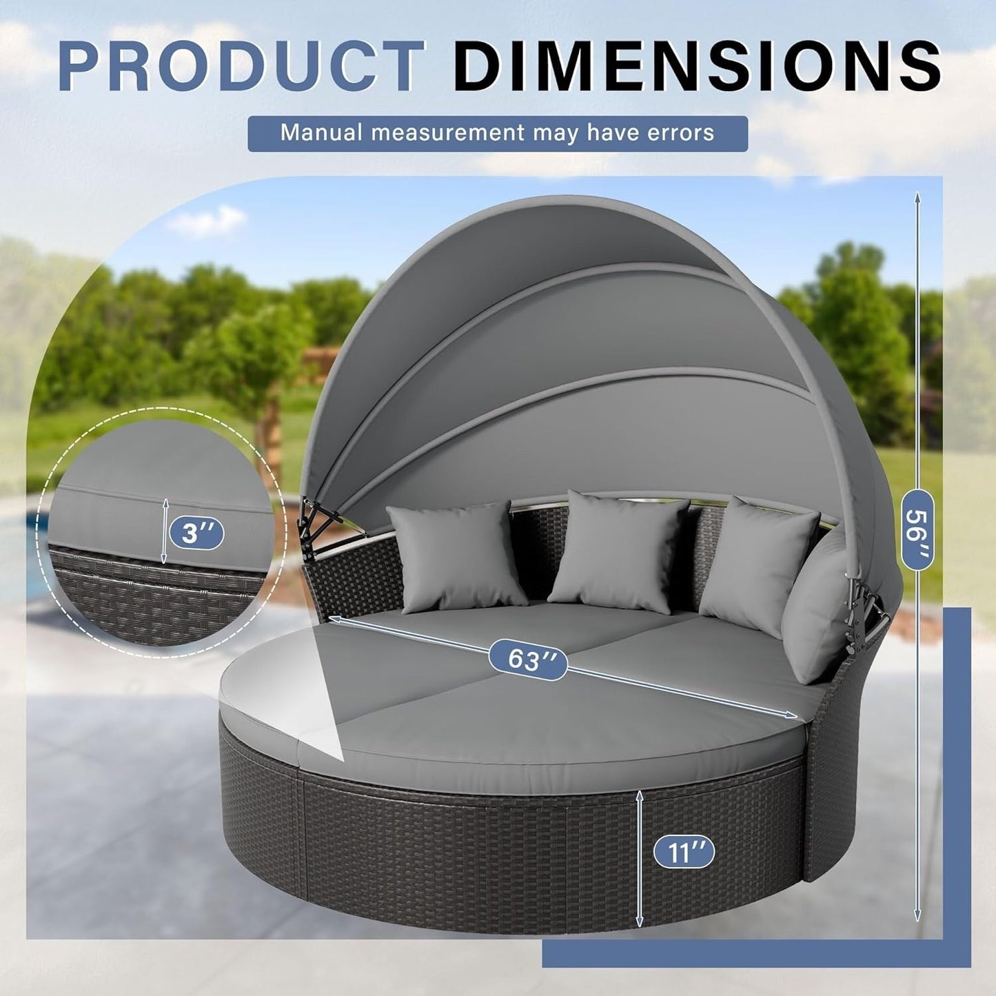 Set da conversazione per patio esterno Nuon da 4/5 pezzi, divano letto in vimini con baldacchino di Havenside Home