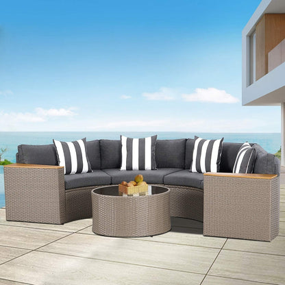 Set di divani componibili curvi a mezzaluna e semicircolari in rattan e vimini Nuon da 5 pezzi di Havenside Home