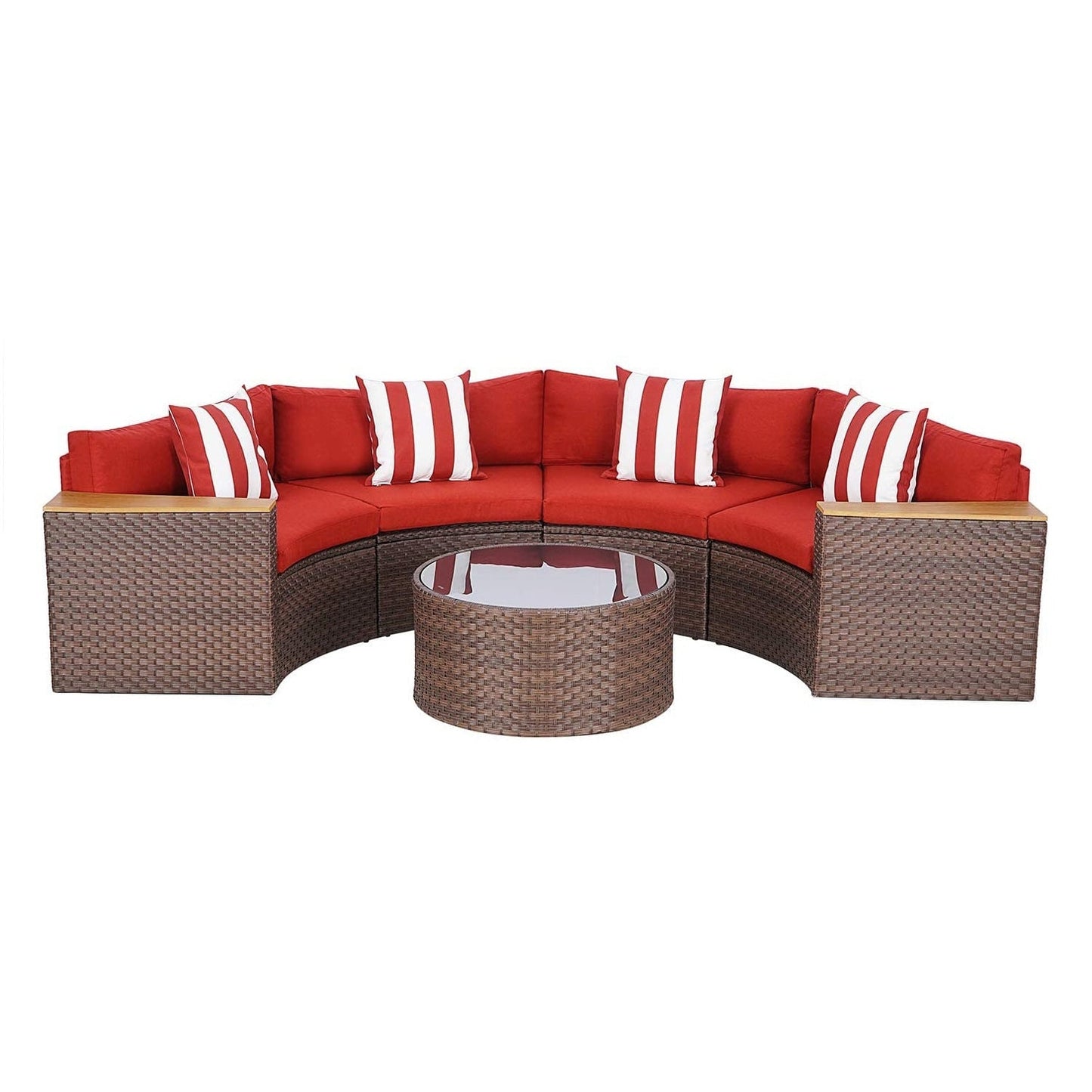 Set di divani componibili curvi a mezzaluna e semicircolari in rattan e vimini Nuon da 5 pezzi di Havenside Home