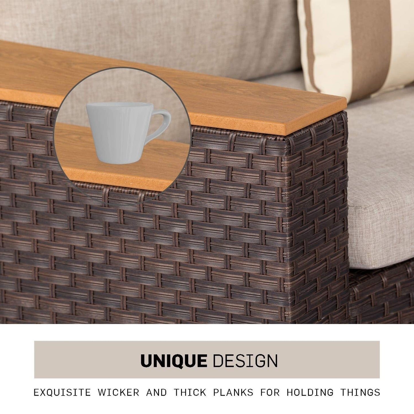 Set di divani componibili curvi a mezzaluna e semicircolari in rattan e vimini Nuon da 5 pezzi di Havenside Home