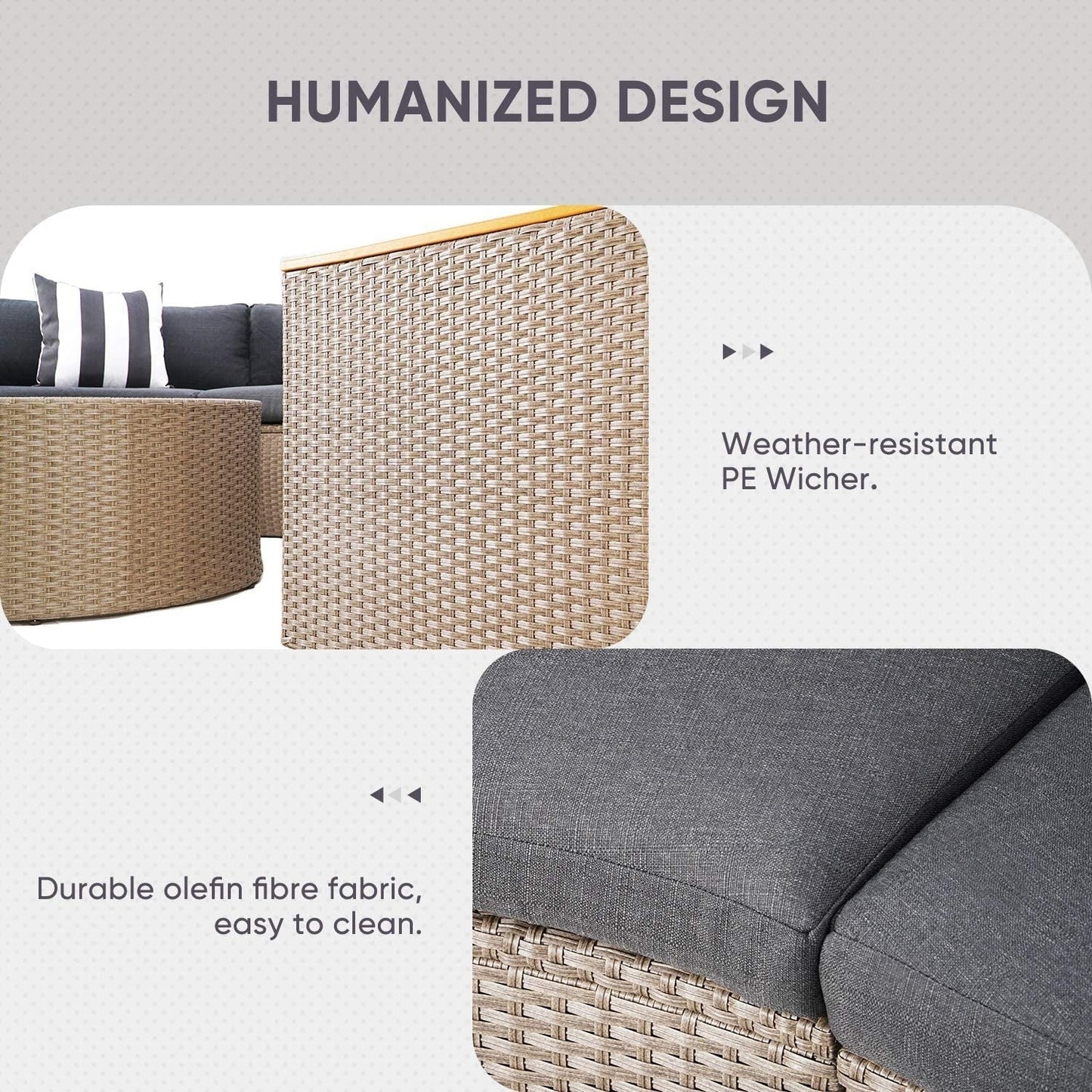 Set di divani componibili curvi a mezzaluna e semicircolari in rattan e vimini Nuon da 5 pezzi di Havenside Home