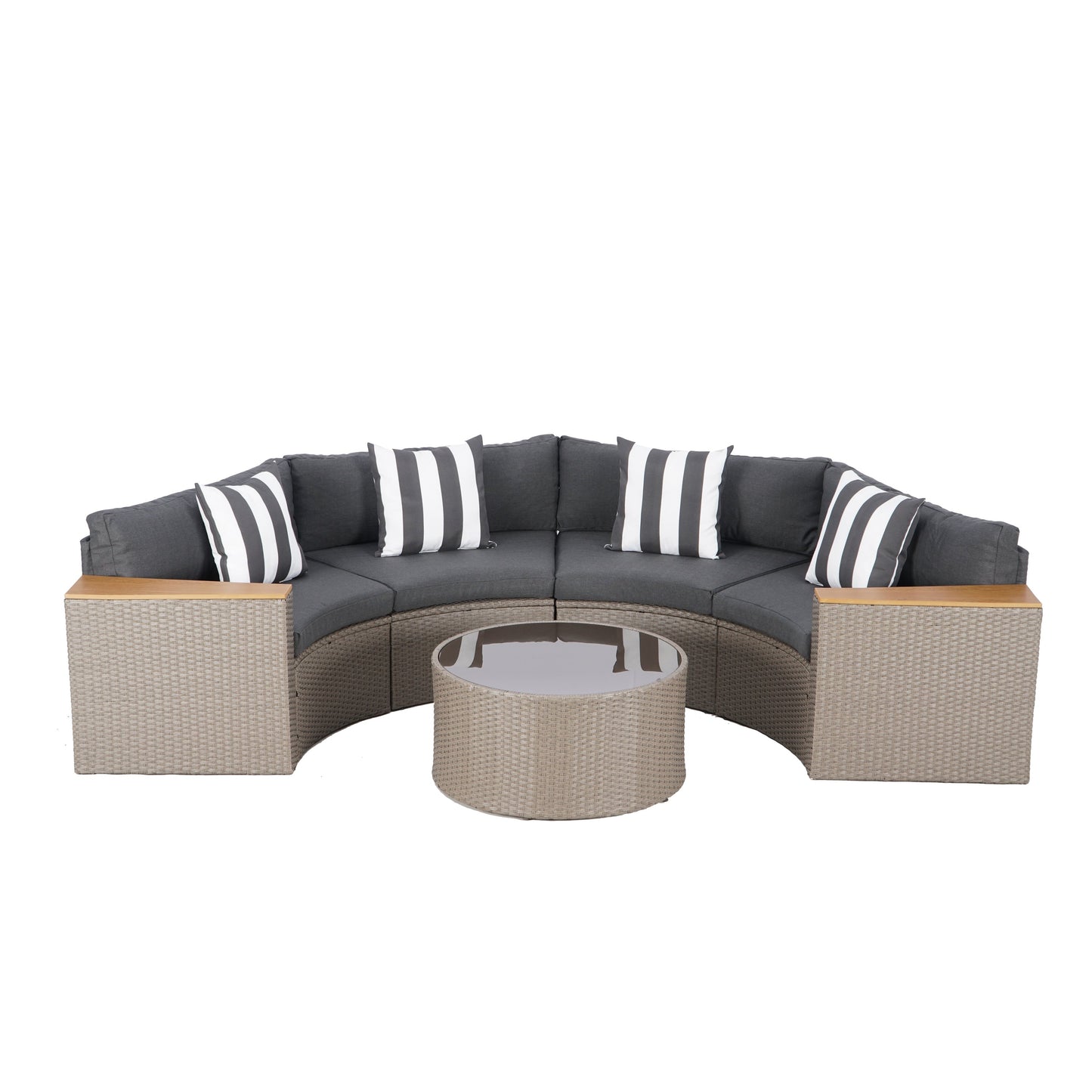 Set di divani componibili curvi a mezzaluna e semicircolari in rattan e vimini Nuon da 5 pezzi di Havenside Home