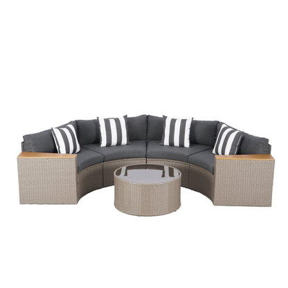 Set di divani componibili curvi a mezzaluna e semicircolari in rattan e vimini Nuon da 5 pezzi di Havenside Home