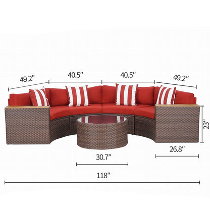 Set di divani componibili curvi a mezzaluna e semicircolari in rattan e vimini Nuon da 5 pezzi di Havenside Home