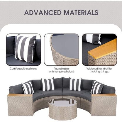 Set di divani componibili curvi a mezzaluna e semicircolari in rattan e vimini Nuon da 5 pezzi di Havenside Home