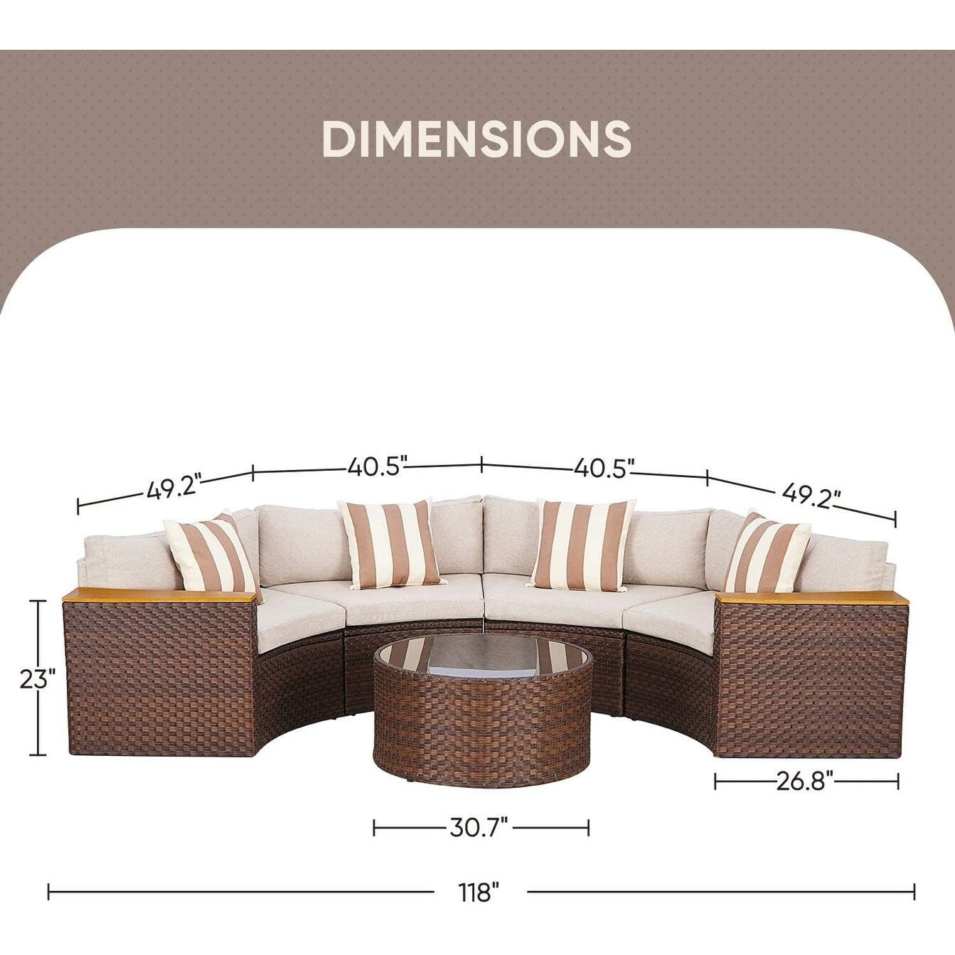 Set di divani componibili curvi a mezzaluna e semicircolari in rattan e vimini Nuon da 5 pezzi di Havenside Home