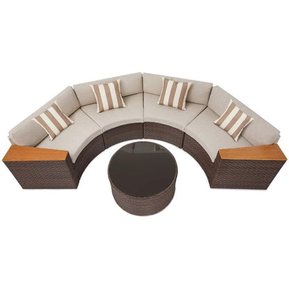 Set di divani componibili curvi a mezzaluna e semicircolari in rattan e vimini Nuon da 5 pezzi di Havenside Home