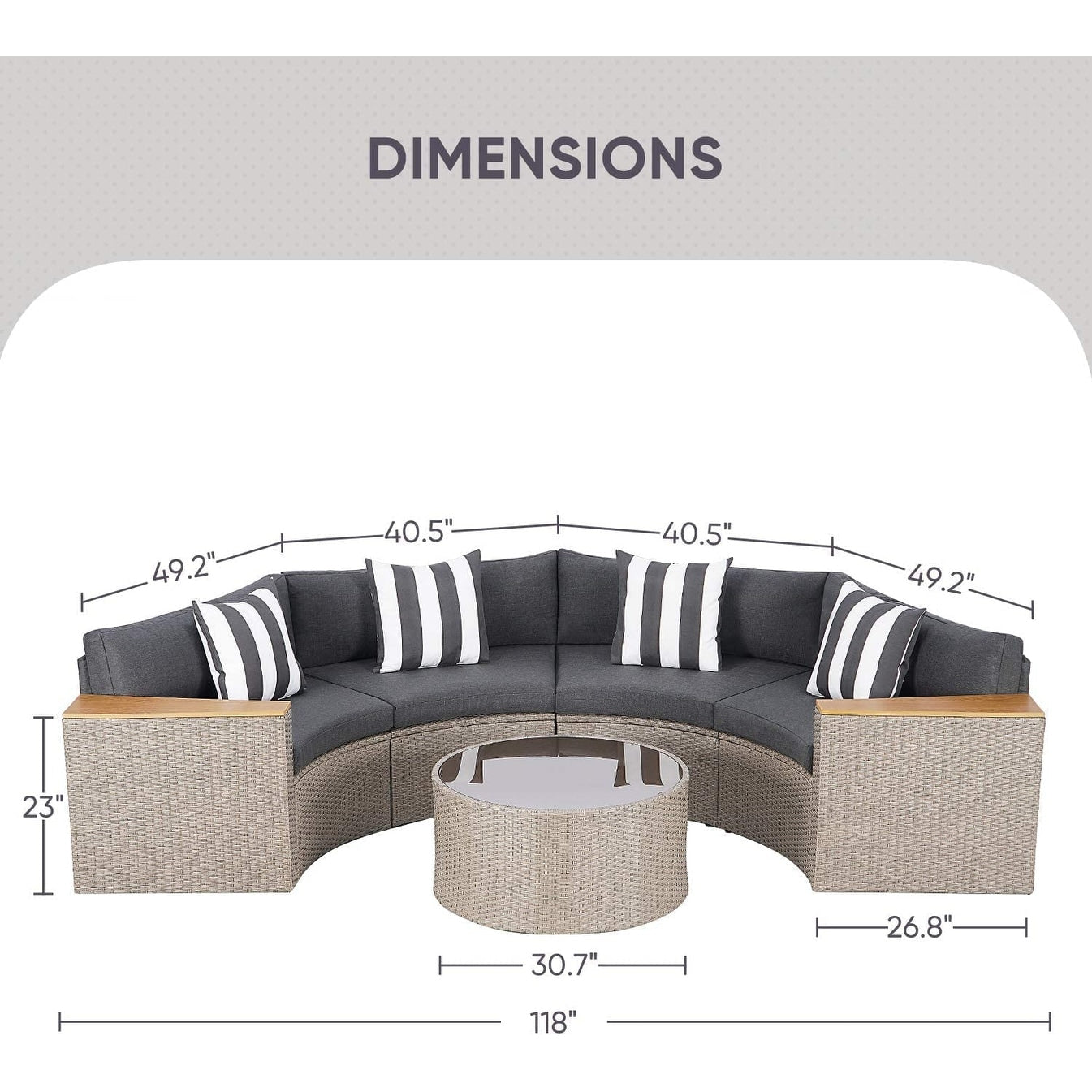 Set di divani componibili curvi a mezzaluna e semicircolari in rattan e vimini Nuon da 5 pezzi di Havenside Home