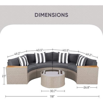 Set di divani componibili curvi a mezzaluna e semicircolari in rattan e vimini Nuon da 5 pezzi di Havenside Home