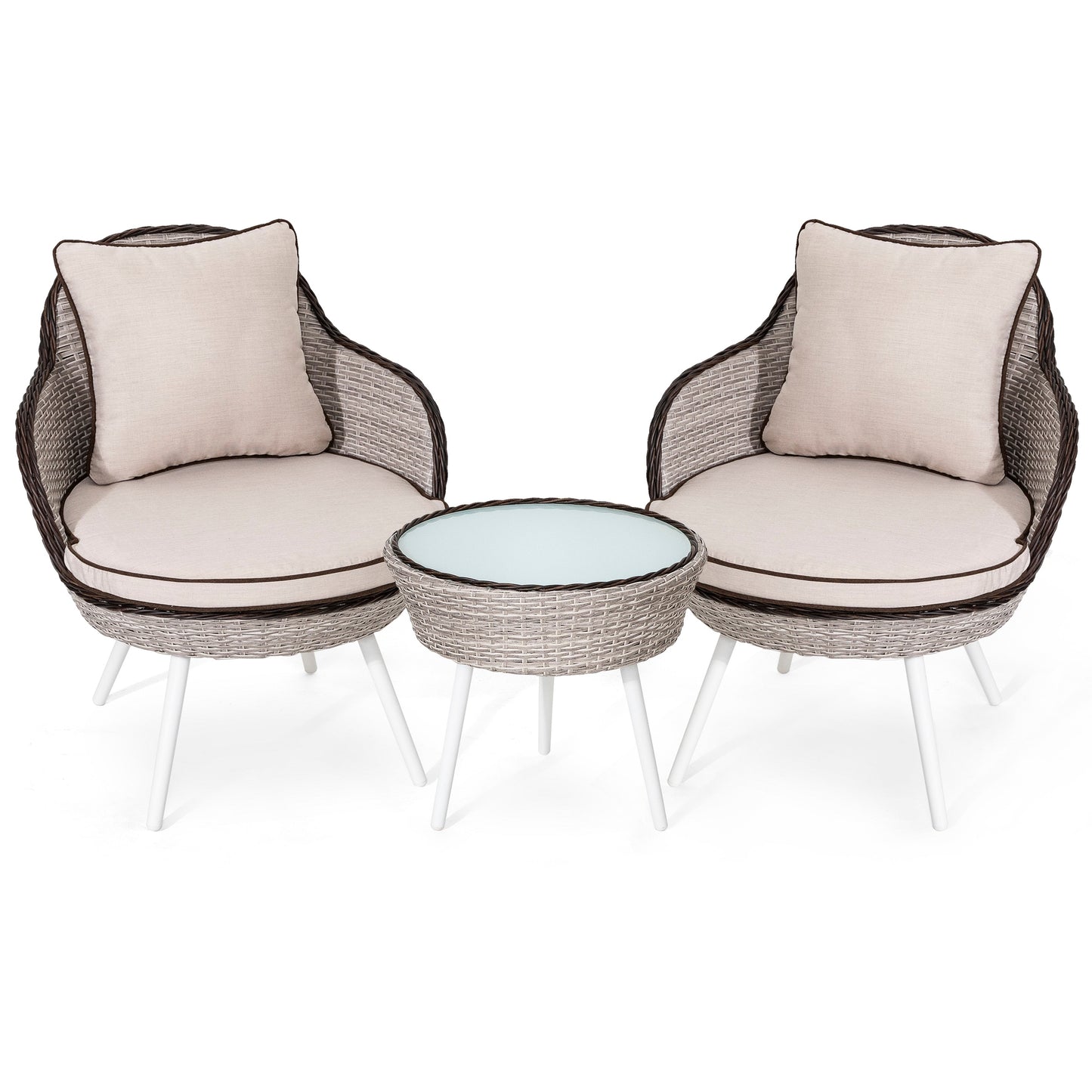 Set da esterno in vimini e rattan da bistrot da 3 pezzi con cuscini