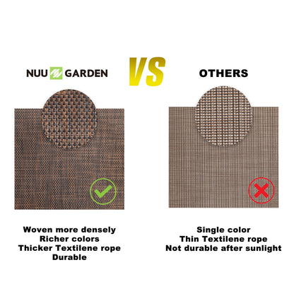 Set di sgabelli da bar girevoli per esterni con tavolo in vetro, textilene resistente alle intemperie