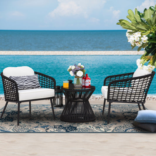 Set da bistrot da esterno per patio, 3 pezzi, 1 tavolino e 2 sedie, nero