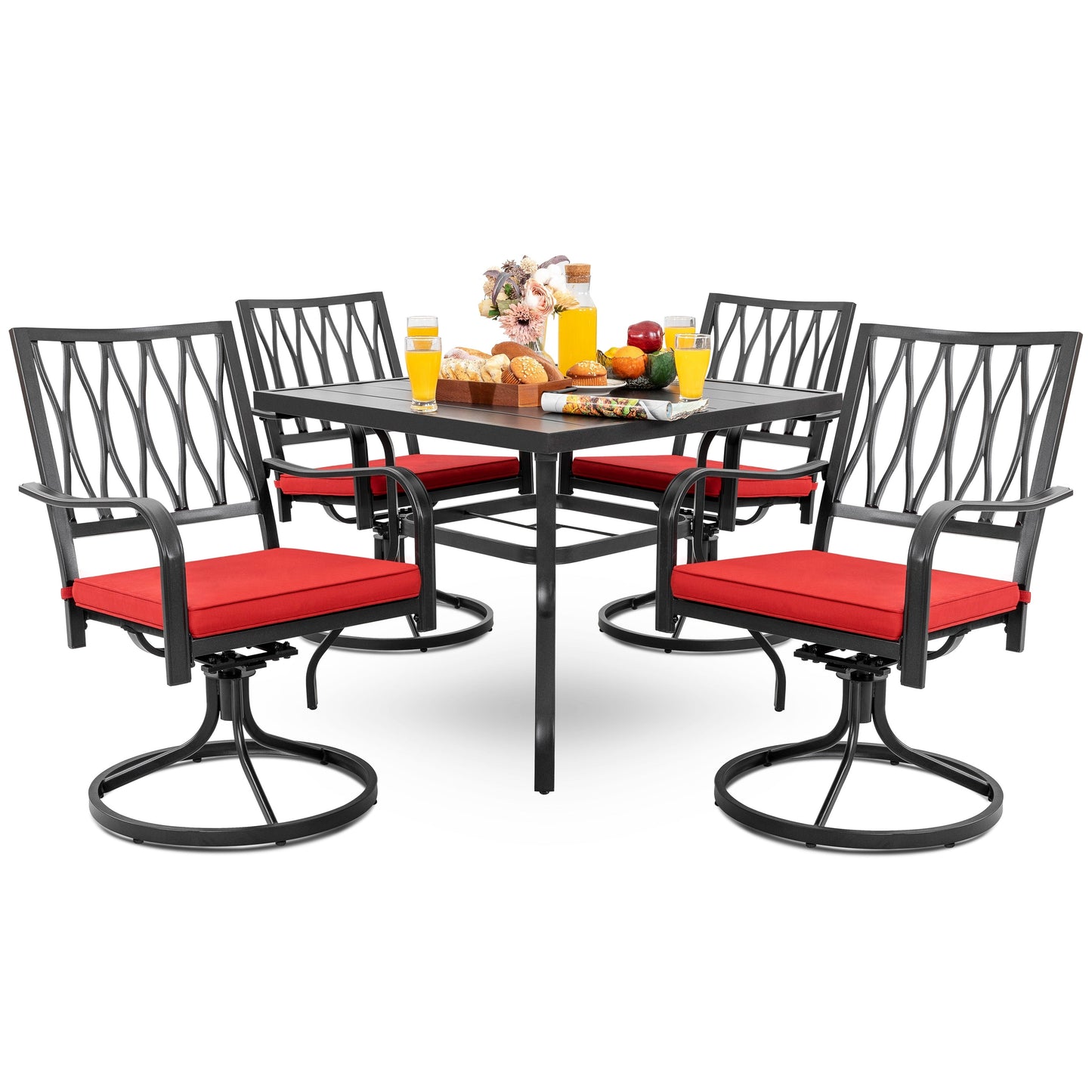 Set da pranzo da esterno Nuu Garden da 5 pezzi con sedie girevoli e cuscini