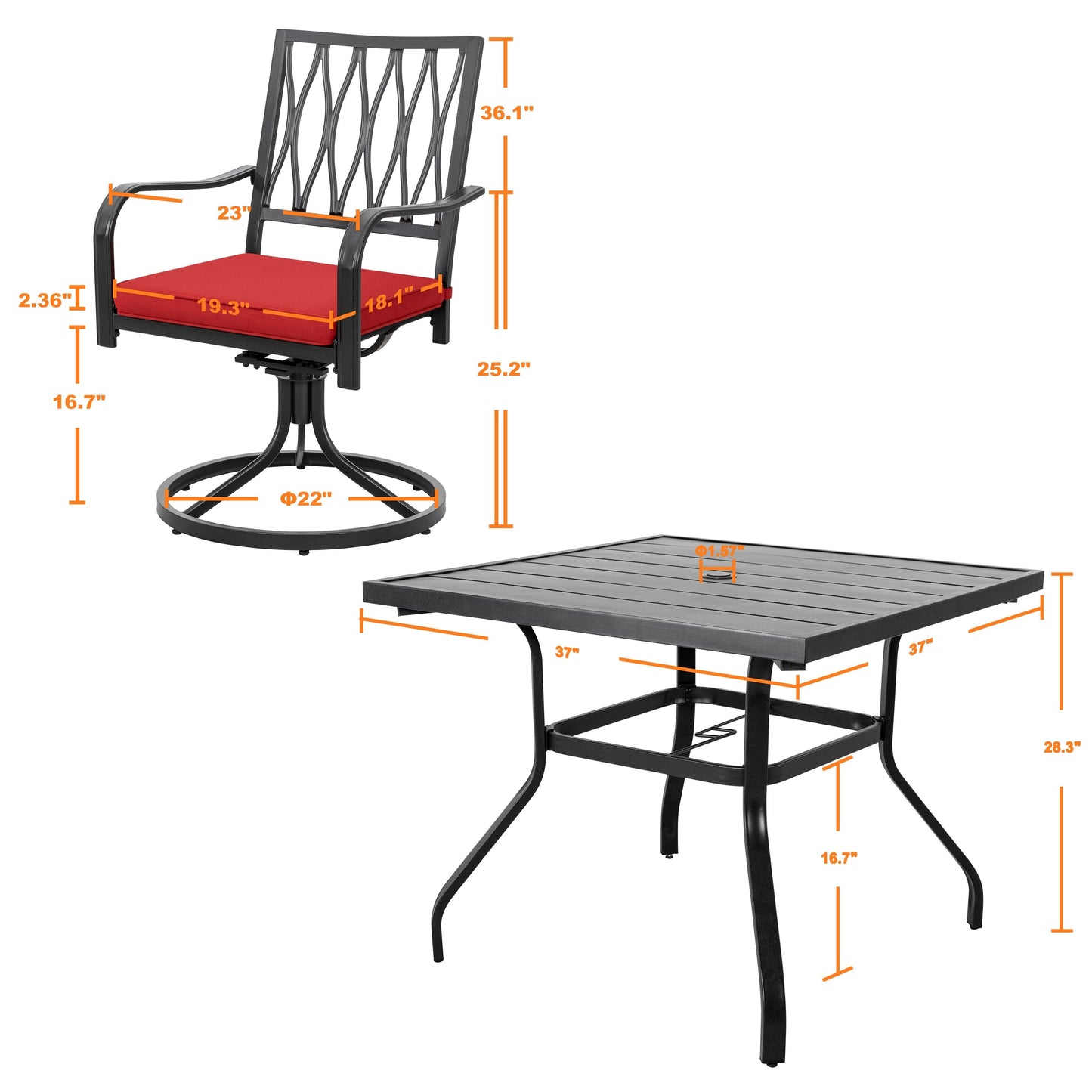 Set da pranzo da esterno Nuu Garden da 5 pezzi con sedie girevoli e cuscini