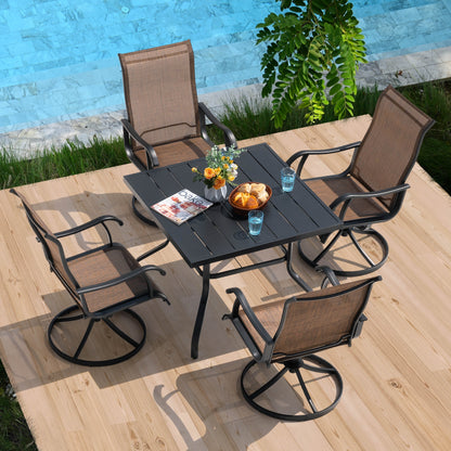 Set da pranzo in ferro da 5 pezzi Nuu Garden Patio con sedie girevoli in textilene