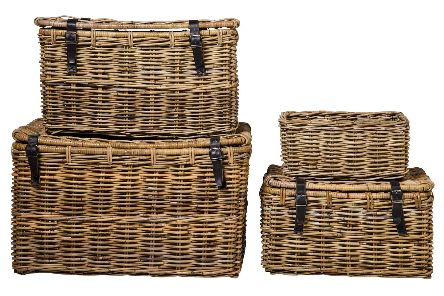 Rush Weaves - 3 Bauli Con Coperchio Lacci Pelle +1 Cesta