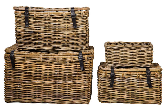 Rush Weaves - 3 Bauli Con Coperchio Lacci Pelle +1 Cesta