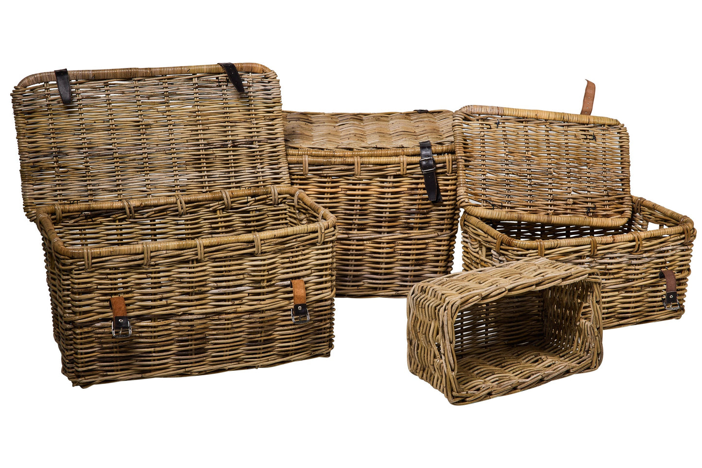 Rush Weaves - 3 Bauli Con Coperchio Lacci Pelle +1 Cesta