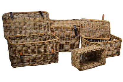 Rush Weaves - 3 Bauli Con Coperchio Lacci Pelle +1 Cesta