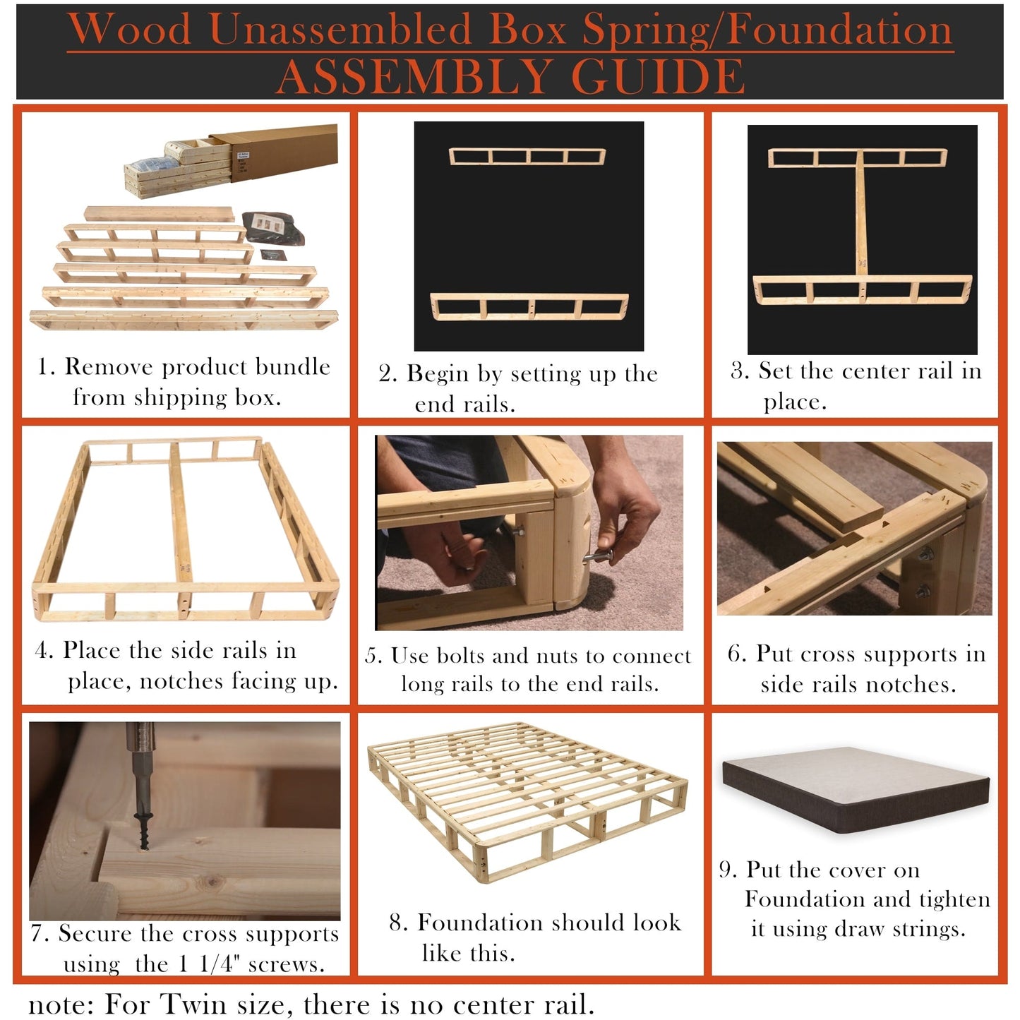 ONETAN, box spring/fondazione in legno da 5" e 8" con montaggio semplice, bianco.