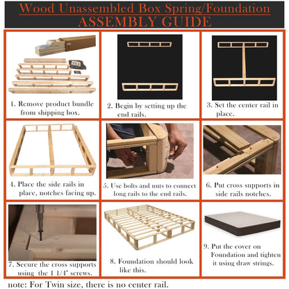 ONETAN, box spring/fondazione in legno da 5" e 8" con montaggio semplice, bianco.