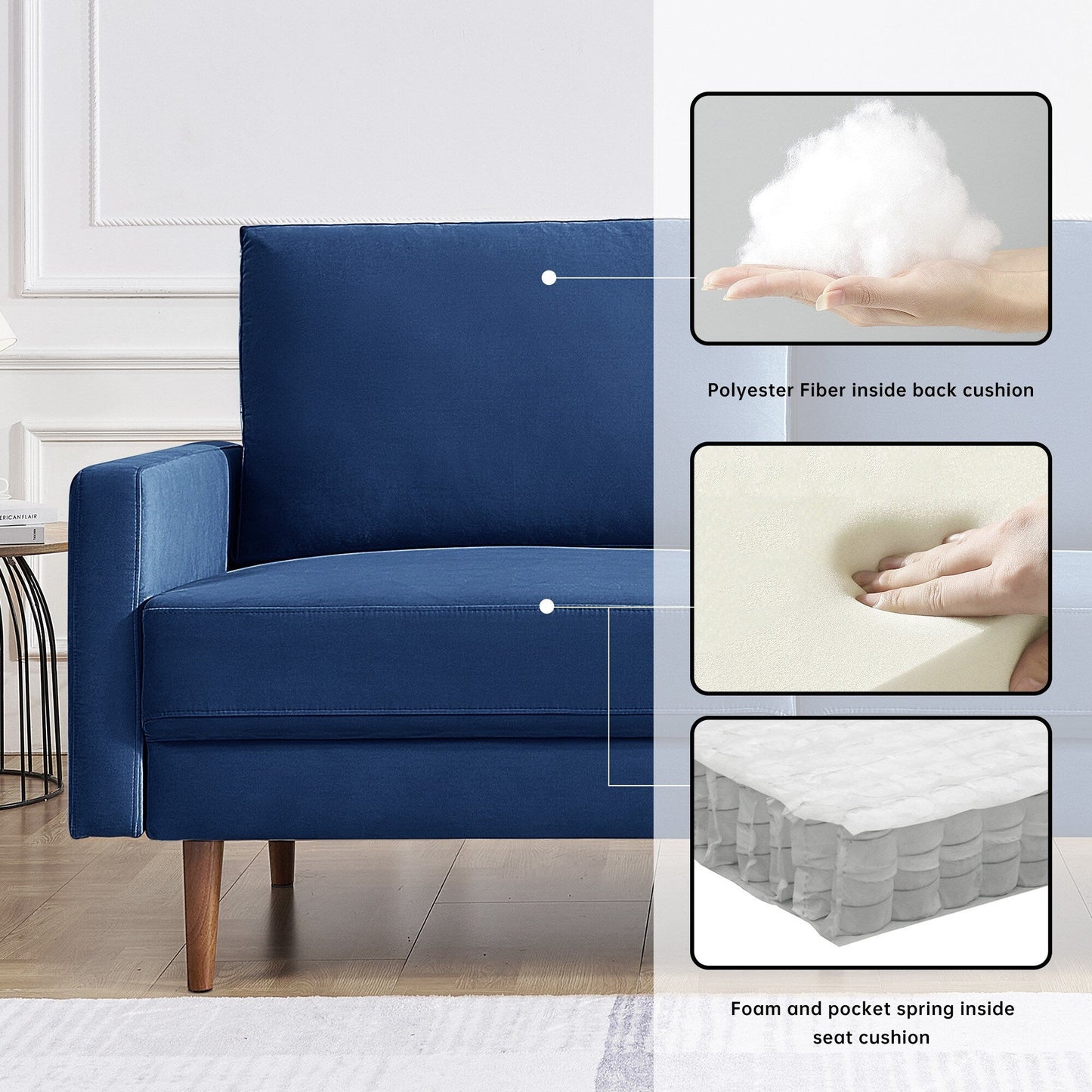 Divano imbottito OS Home and Office Furniture da 69 pollici di larghezza con braccioli quadrati