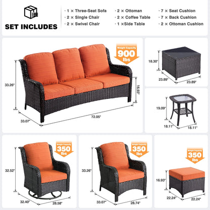 Set da conversazione con sedie girevoli da giardino OVIOS da 10 pezzi con tavoli