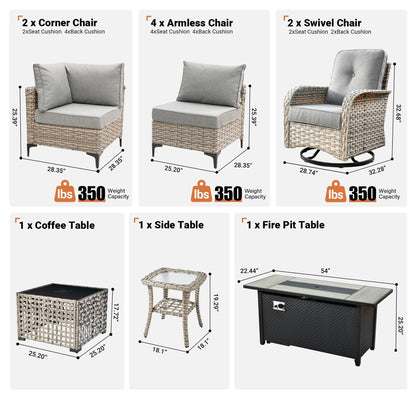 OVIOS Set di 11 sedie girevoli in vimini per esterni con tavolo da fuoco