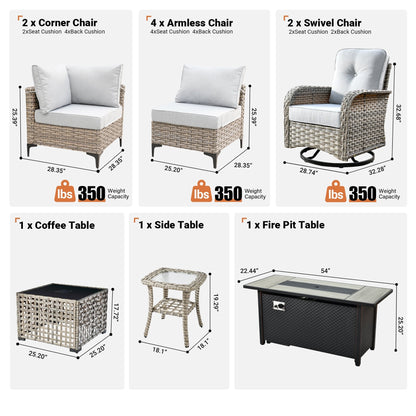 OVIOS Set di 11 sedie girevoli in vimini per esterni con tavolo da fuoco