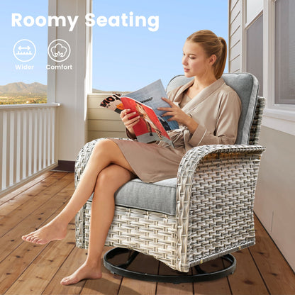 OVIOS Set di 11 sedie girevoli in vimini per esterni con tavolo da fuoco