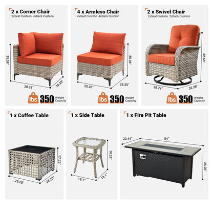 OVIOS Set di 11 sedie girevoli in vimini per esterni con tavolo da fuoco