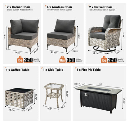 OVIOS Set di 11 sedie girevoli in vimini per esterni con tavolo da fuoco