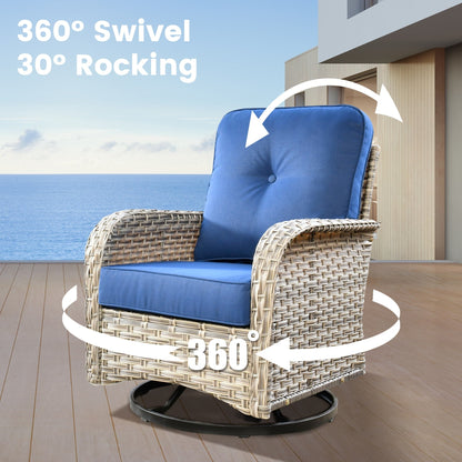 OVIOS Set di 11 sedie girevoli in vimini per esterni con tavolo da fuoco