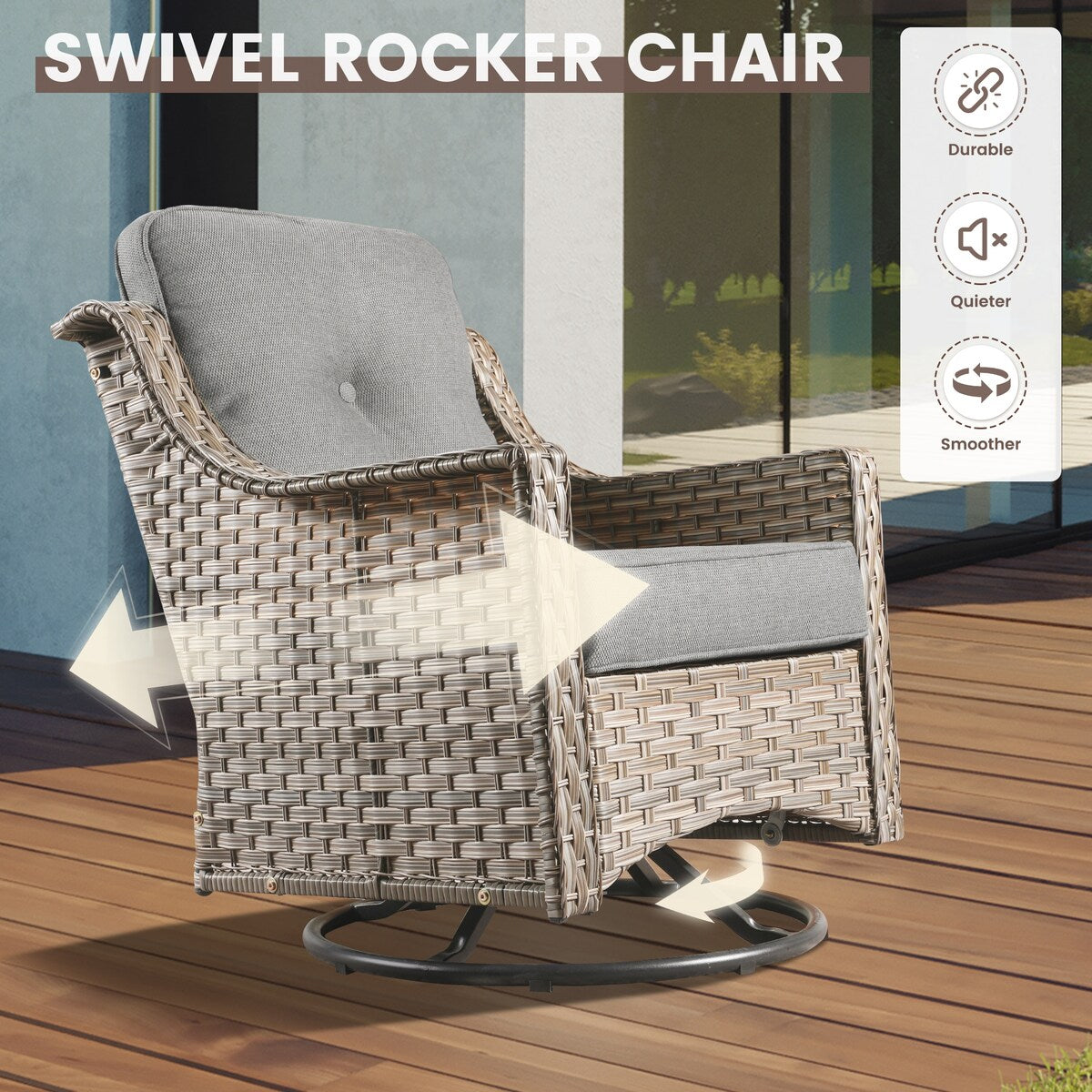 OVIOS Set di 11 sedie girevoli in vimini per esterni con tavolino da caffè ad energia solare e braciere