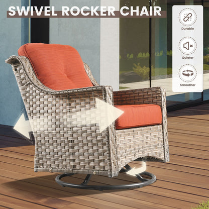 OVIOS Set di 11 sedie girevoli in vimini per esterni con tavolino da caffè ad energia solare e braciere