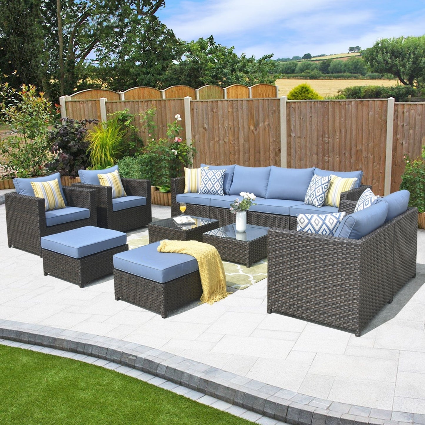 Set da conversazione per mobili da giardino OVIOS in tessuto Sunbrella e Olefin da 12 pezzi