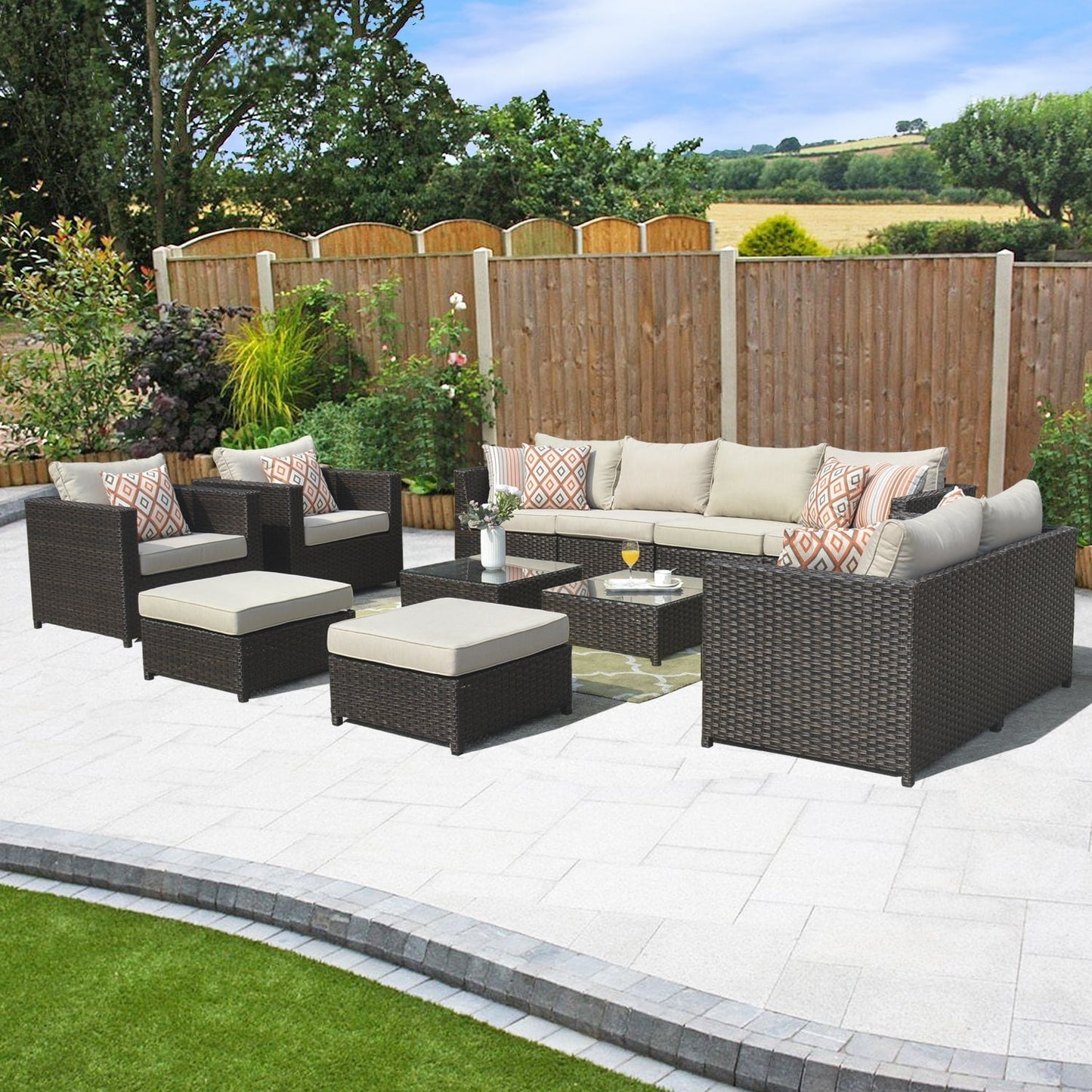 Set da conversazione per mobili da giardino OVIOS in tessuto Sunbrella e Olefin da 12 pezzi