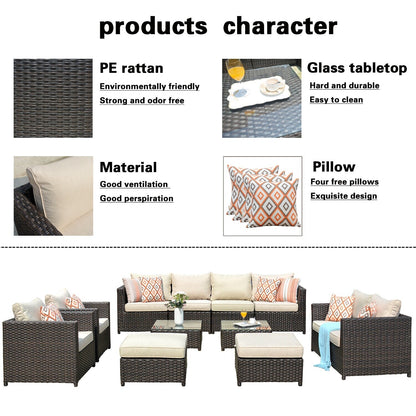 Set da conversazione per mobili da giardino OVIOS in tessuto Sunbrella e Olefin da 12 pezzi