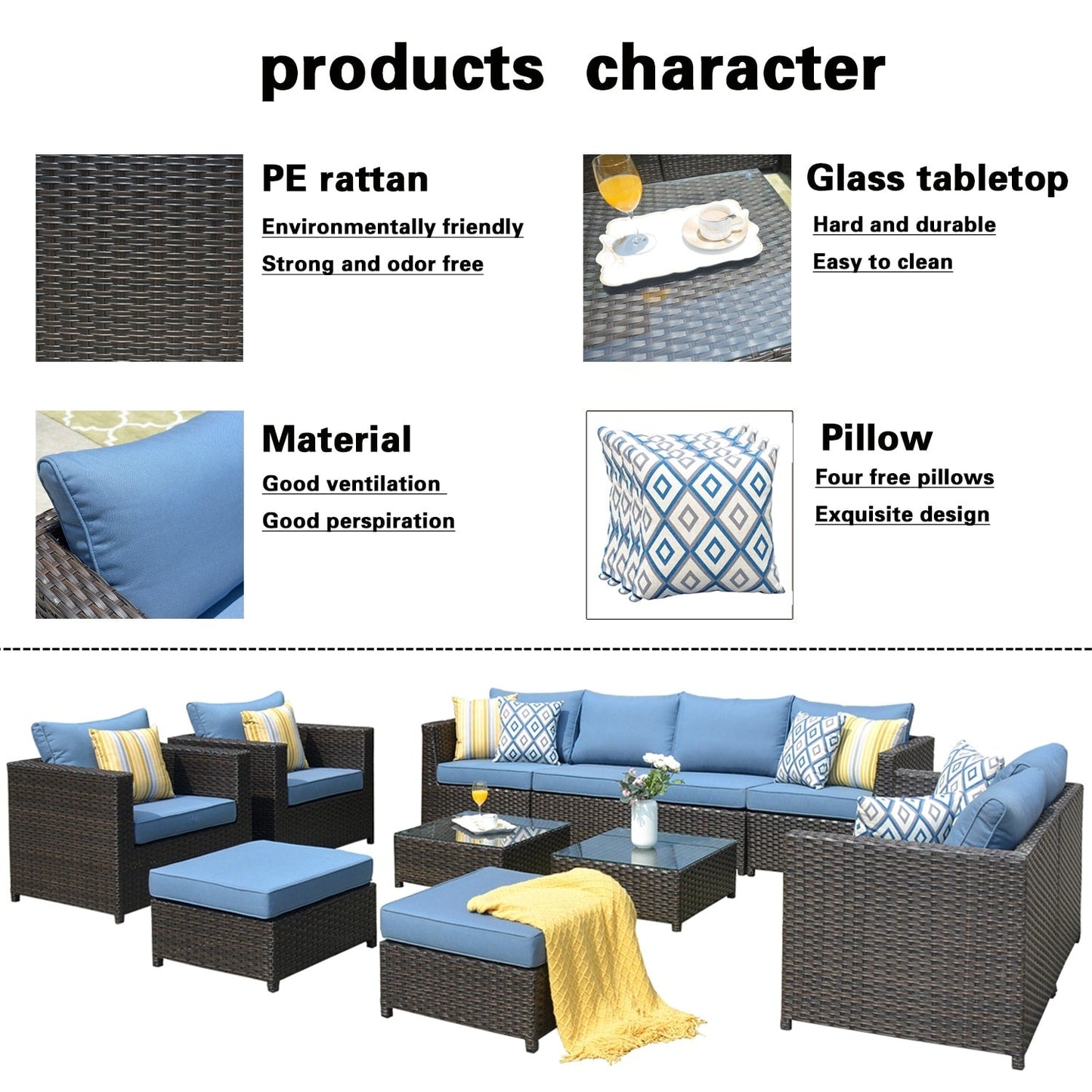 Set da conversazione per mobili da giardino OVIOS in tessuto Sunbrella e Olefin da 12 pezzi