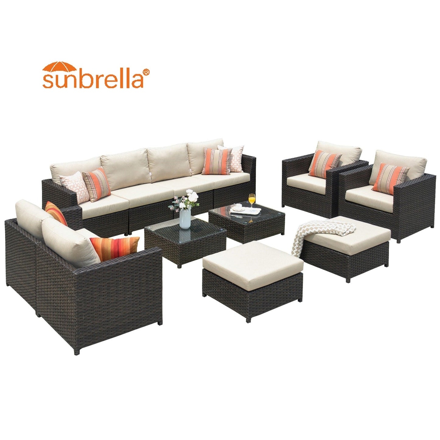 Set da conversazione per mobili da giardino OVIOS in tessuto Sunbrella e Olefin da 12 pezzi