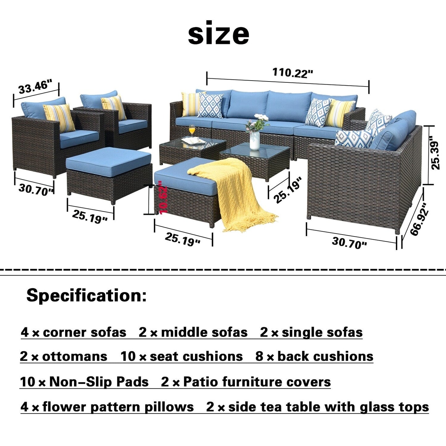 Set da conversazione per mobili da giardino OVIOS in tessuto Sunbrella e Olefin da 12 pezzi